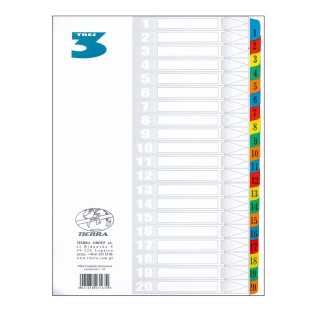 PRZEKŁADKA TRES A4 LAMINOWANA NUMERYCZNA 20 KOLOR