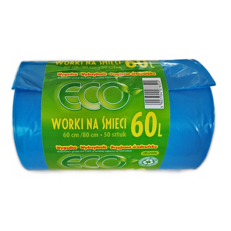 WORKI NA ŚMIECI  ECO 60L 50SZT LD NIEBIESKIE