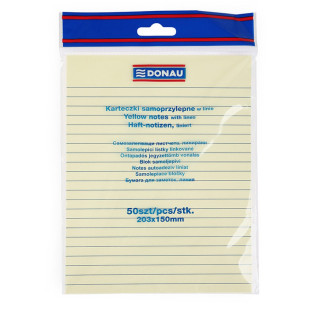 Bloczek samoprzylepny DONAU, 150x203mm, w linię, 1x50 kart., 75gsm, żółty