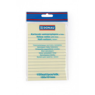 Bloczek samoprzylepny DONAU, 101x150mm, w linię, 1x100 kart., 75gsm, żółty