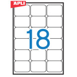 Etykiety uniwersalne APLI, 63,5x46,6mm, zaokrąglone, białe 100 ark.