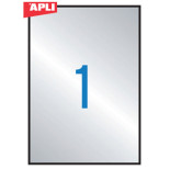 Etykiety poliestrowe APLI, 210x297mm, prostokątne, srebrne, 20 ark.