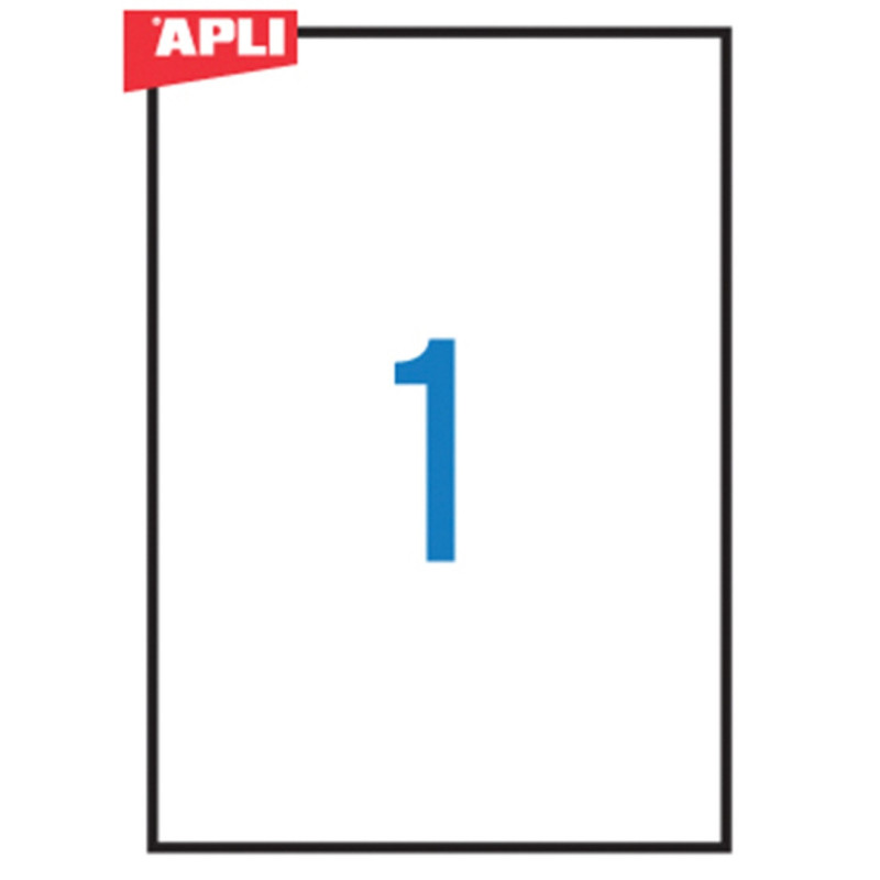 Etykiety poliestrowe APLI, 210x297mm, prostokątne, białe 20 ark.