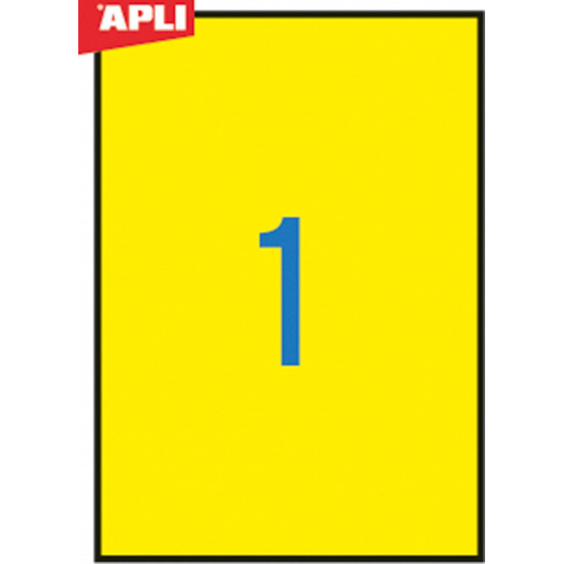 Etykiety kolorowe APLI, 210x297mm, prostokątne, żółte, 20 ark.