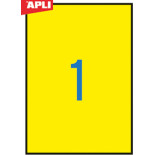 Etykiety kolorowe APLI, 210x297mm, prostokątne, żółte, 20 ark.