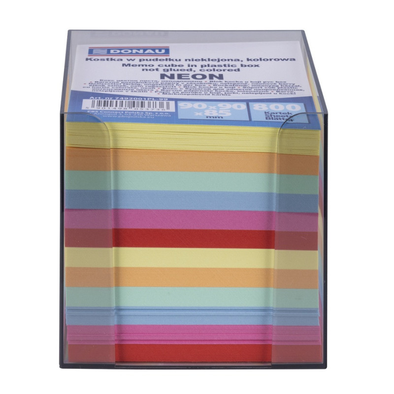 Kostka DONAU nieklejona, w pudełku, 95x95x95mm, ok. 800 kart., neon, mix kolorów