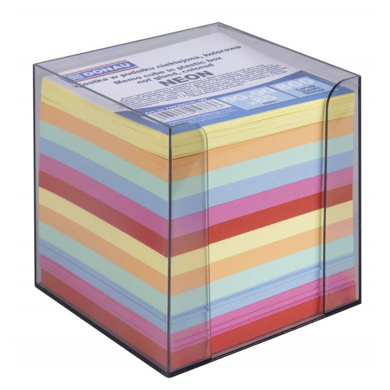 Kostka DONAU nieklejona, w pudełku, 95x95x95mm, ok. 800 kart., neon, mix kolorów