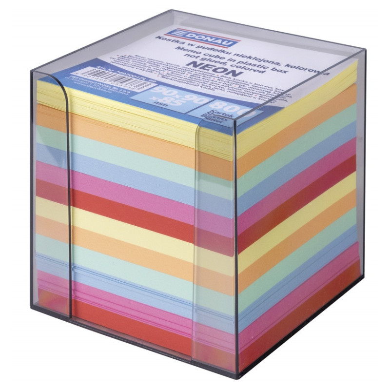 Kostka DONAU nieklejona, w pudełku, 95x95x95mm, ok. 800 kart., neon, mix kolorów