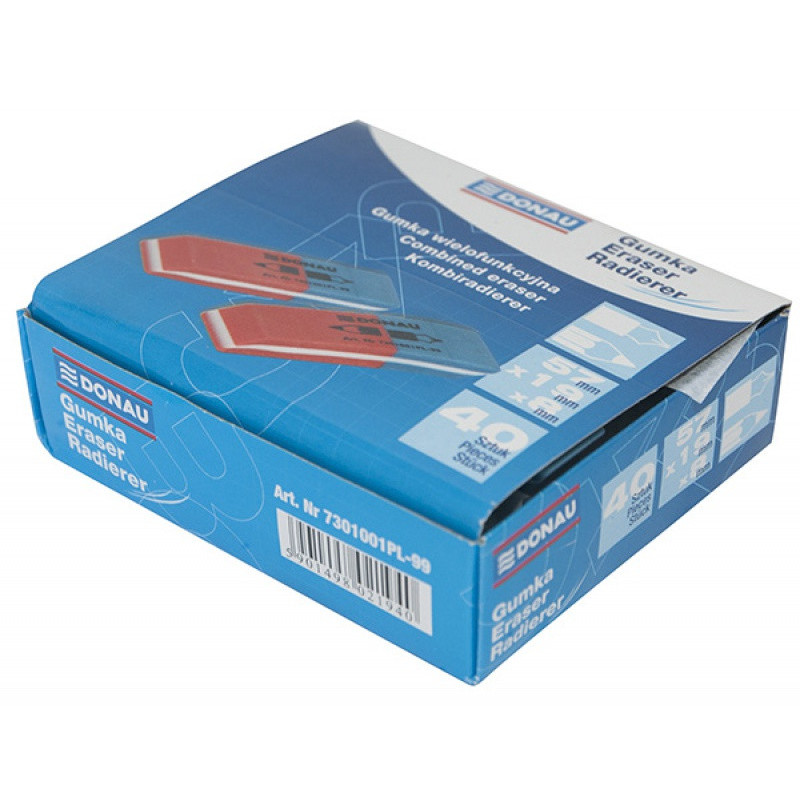 Gumka wielofunkcyjna DONAU, 57x19x8mm, niebiesko-czerwona