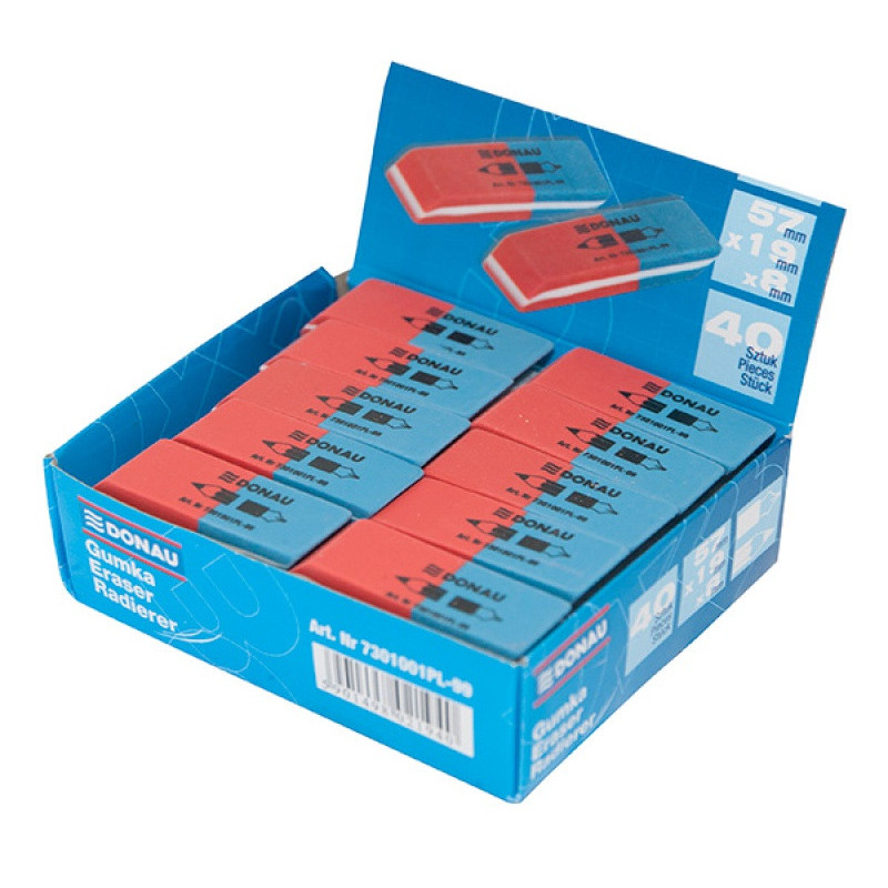 Gumka wielofunkcyjna DONAU, 57x19x8mm, niebiesko-czerwona