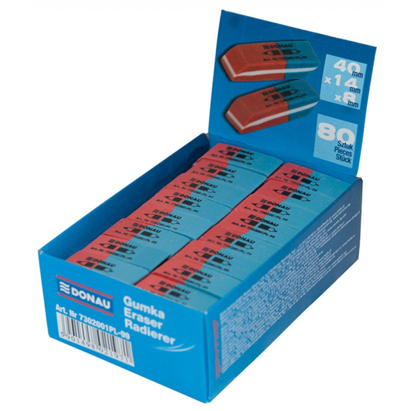 Gumka wielofunkcyjna DONAU, 40x14x8mm, niebiesko-czerwona