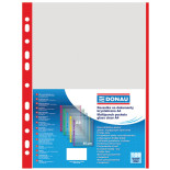 Koszulki na dokumenty DONAU, PP, A4, krystal, 40mikr., kolorowy brzeg - czerwony, 100szt.