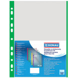 Koszulki na dokumenty DONAU, PP, A4, krystal, 40mikr., kolorowy brzeg - zielony, 100szt.