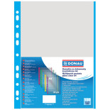Koszulki na dokumenty DONAU, PP, A4, krystal, 40mikr., kolorowy brzeg - niebieski, 100szt.