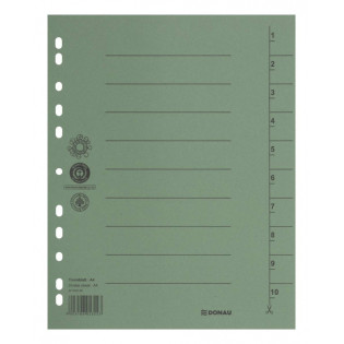 Przekładka DONAU, karton, A4, 235x300mm, 1-10, 1 karta, zielona