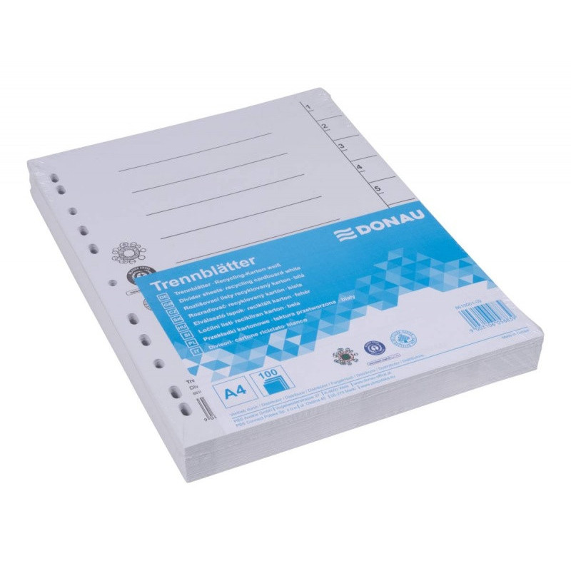Przekładka DONAU, karton, A4, 235x300mm, 1-10, 1 karta, biała