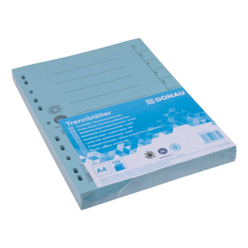 Przekładka DONAU, karton, A4, 235x300mm, 1-10, 1 karta, niebieska