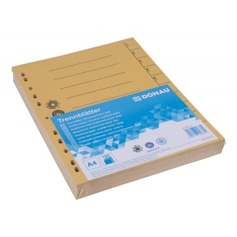 Przekładka DONAU, karton, A4, 235x300mm, 1-10, 1 karta, żółta