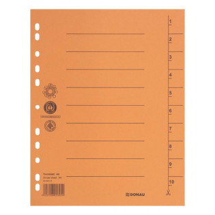 Przekładka DONAU, karton, A4, 235x300mm, 1-10, 1 karta, pomarańczowa