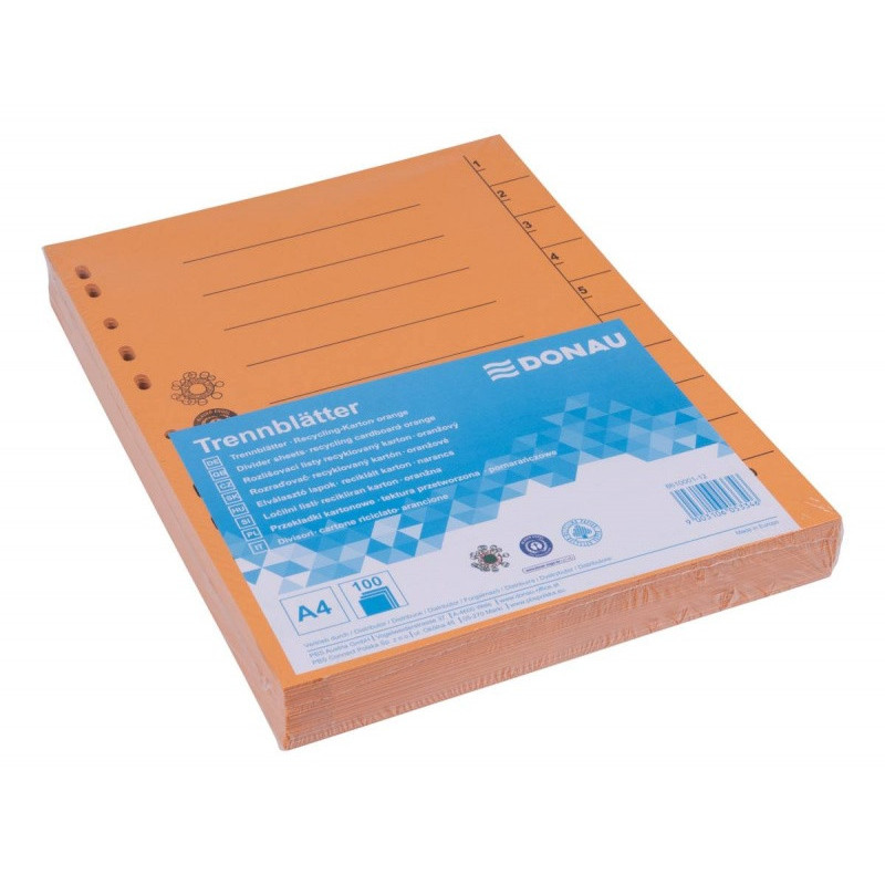 Przekładka DONAU, karton, A4, 235x300mm, 1-10, 1 karta, pomarańczowa