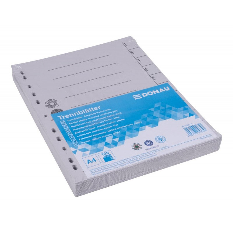 Przekładka DONAU, karton, A4, 235x300mm, 1-10, 1 karta, szara