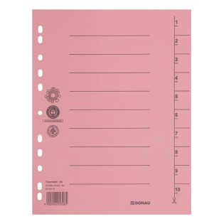 Przekładka DONAU, karton, A4, 235x300mm, 1-10, 1 karta, jasnoróżowa