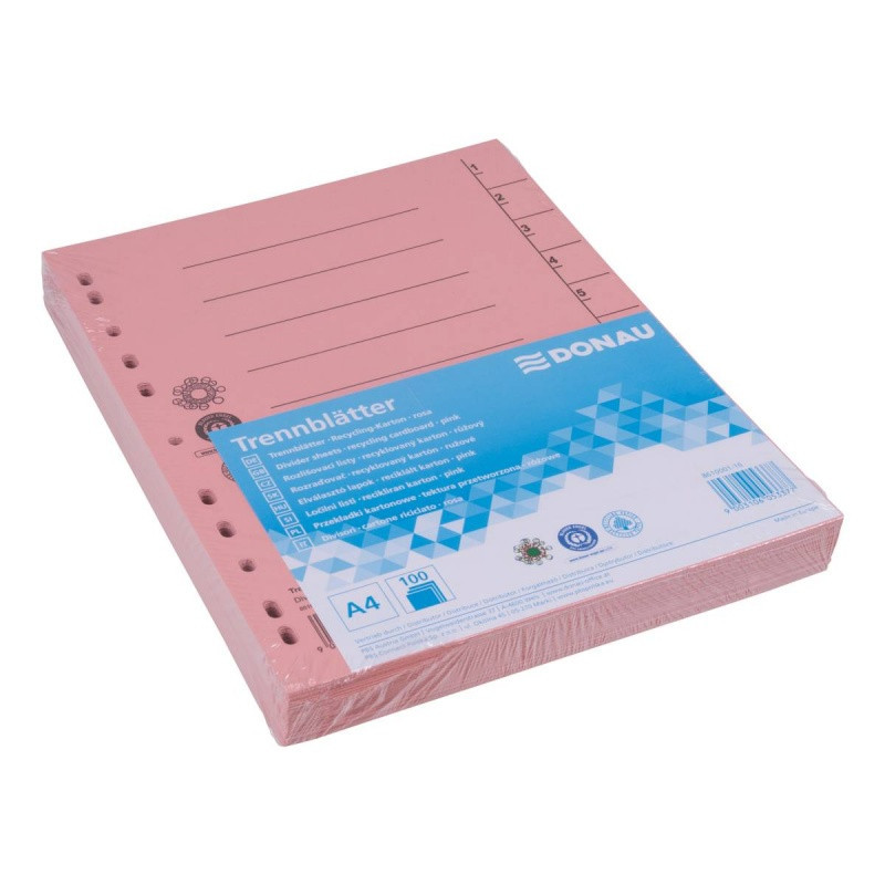 Przekładka DONAU, karton, A4, 235x300mm, 1-10, 1 karta, jasnoróżowa