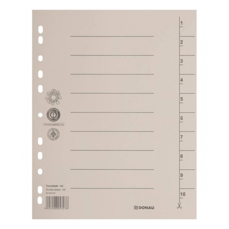 Przekładka DONAU, karton, A4, 235x300mm, 1-10, 1 karta, jasnobrązowa