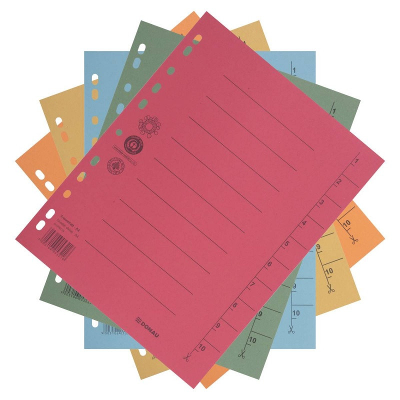 Przekładka DONAU, karton, A4, 235x300mm, 1-10, 1 karta, mix kolorów