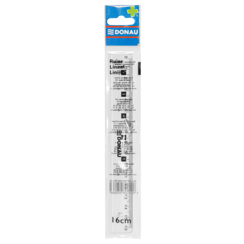 Linijka DONAU, 16cm, zawieszka, transparentna