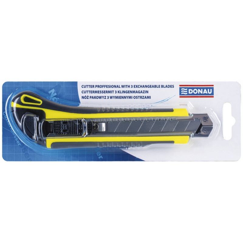Nóż pakowy DONAU Professional, gumowa rękojeść, z blokadą, żółto-czarny