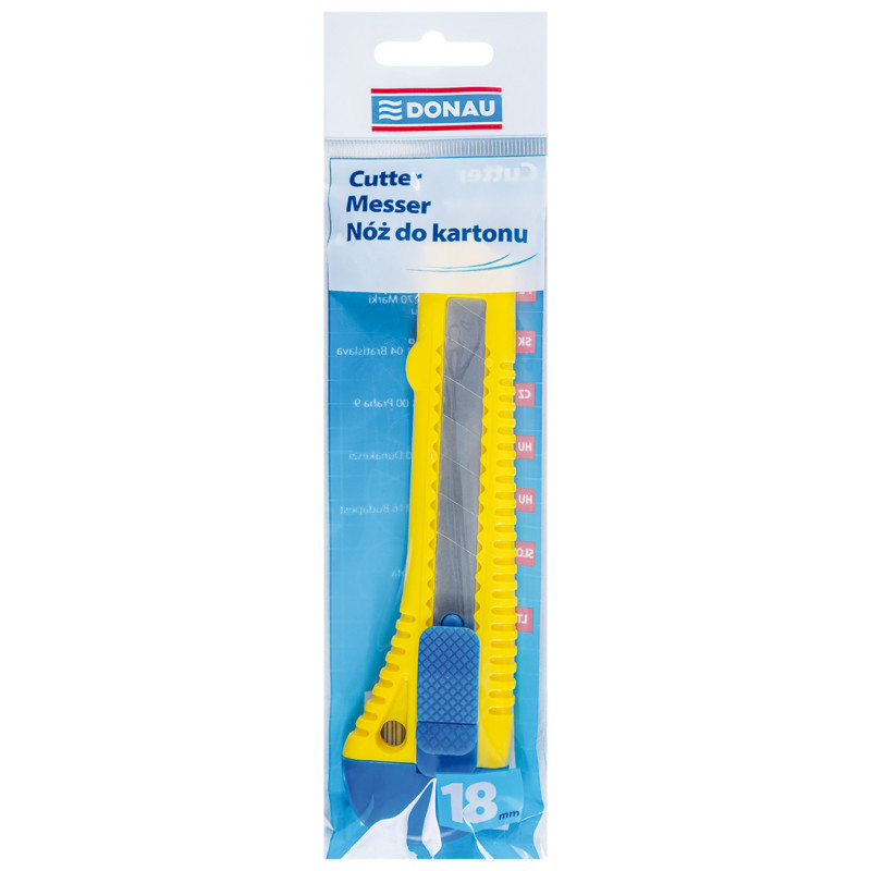 Nóż biurowy DONAU 18mm, plastikowy, z blokadą, niebiesko-żółty