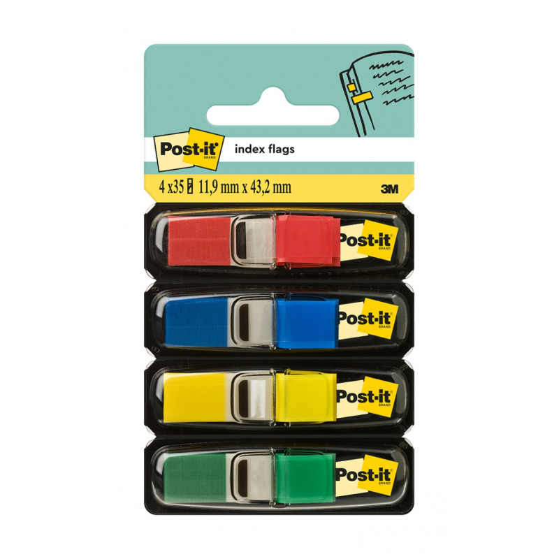 Zakładki indeksujące POST-IT® (683-4), PP, 11,9x43,2mm, 4x35 kart., mix kolorów