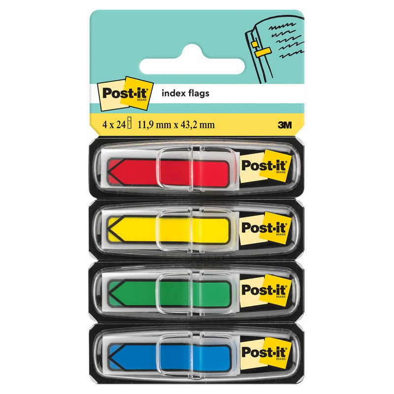 Zakładki indeksujące POST-IT® (684-ARR3), PP, 11,9x43,2mm, strzałka, 4x24 kart., mix kolorów