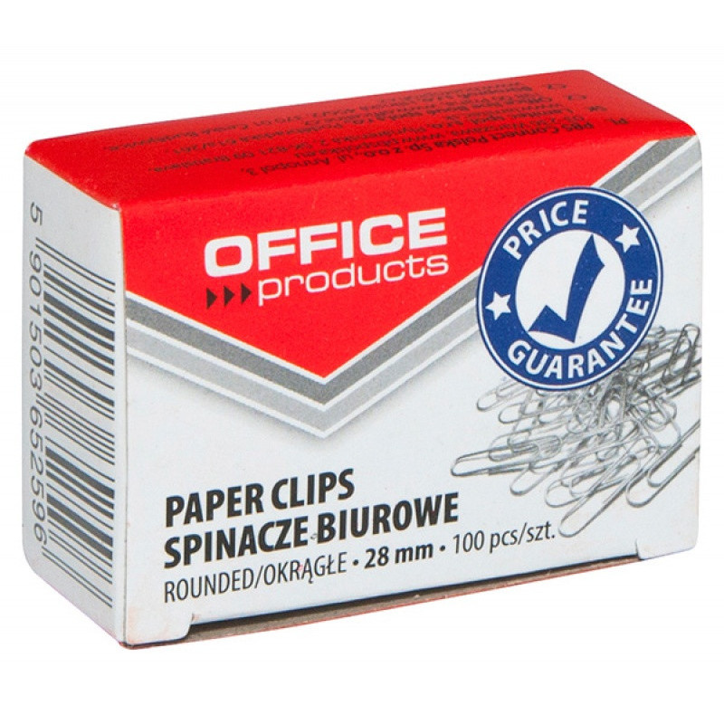 Spinacze okrągłe OFFICE PRODUCTS, 28mm, 100szt., srebrne