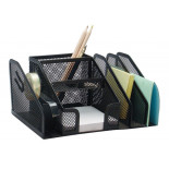 Przybornik na biurko Q-CONNECT Office Set, metalowy, 6 komór + dyspeneser do taśm, czarny