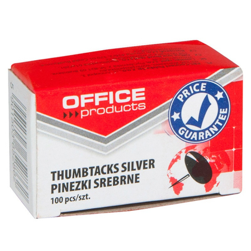 Pinezki klasyczne OFFICE PRODUCTS, 100szt., srebrne