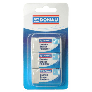 Gumka uniwersalna DONAU, 41x21x11mm, blister - 3szt., biała