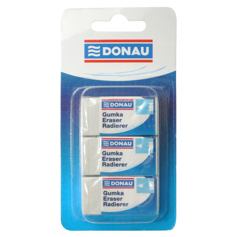 Gumka uniwersalna DONAU, 41x21x11mm, blister - 3szt., biała