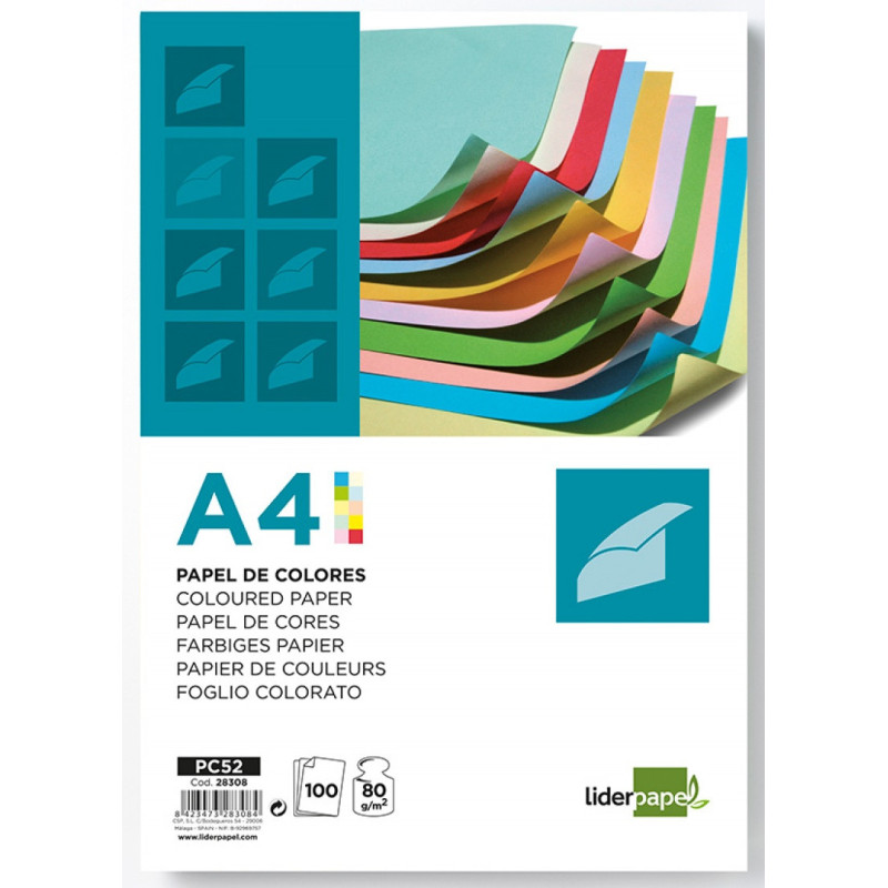 Papier kolorowy LIDERPAPEL, 10x neonowy, 100 arkuszy, mix kolorów