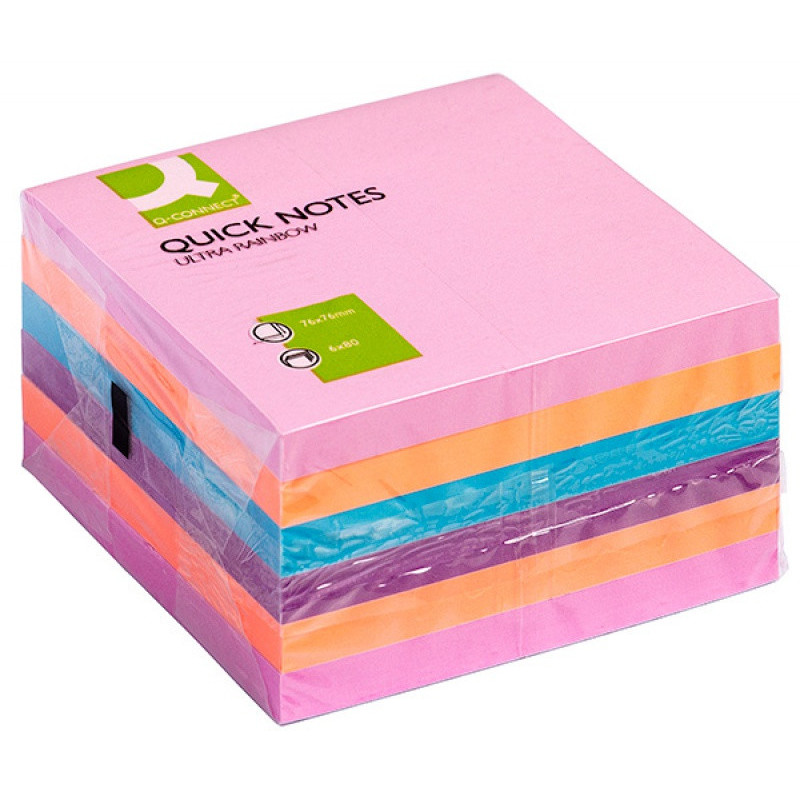 Zestaw bloczków samoprzylepnych Q-CONNECT, 76x76mm, 6x80 kart., mix kolorów