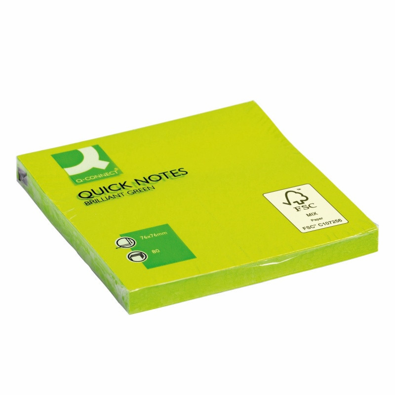 Bloczek samoprzylepny Q-CONNECT Brilliant, 76x76mm, 1x80 kart., zielony