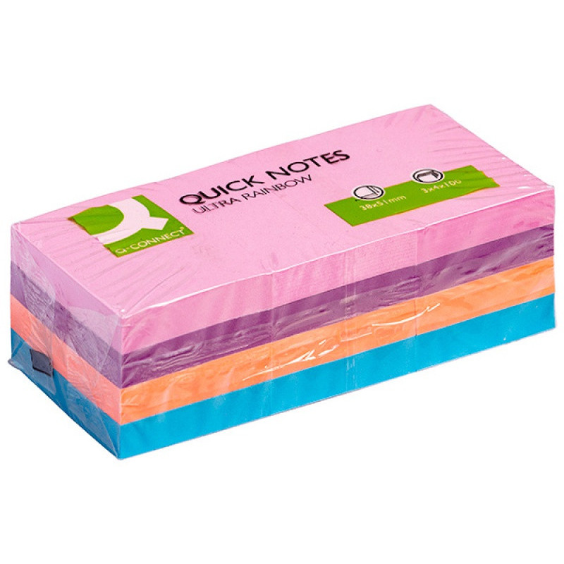 Bloczek samoprzylepny Q-CONNECT Rainbow, 38x51mm, 3x4x100 kart., mix kolorów