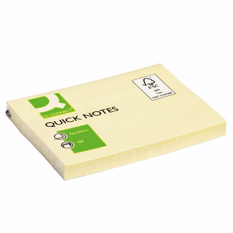Bloczek samoprzylepny Q-CONNECT, 102x76mm, 1x100 kart., jasnożółty