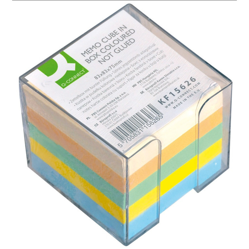 Kostka Q-CONNECT nieklejona, w pudełku, 92x92x82mm, ok. 750 kart., mix kolorów