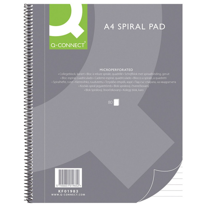 Kołonotatnik Q-CONNECT, A4, w linię, 80 kart., 70gsm, perforacja