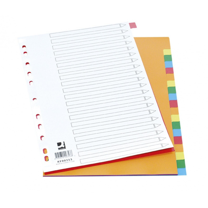 Przekładki Q-CONNECT, PP, A4, 225x297mm, 20 kart, mix kolorów