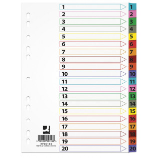 Przekładki Q-CONNECT Mylar, karton, A4, 225x297mm, 1-20, 20 kart, lam. indeks, mix kolorów