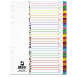 Przekładki Q-CONNECT Mylar, karton, A4, 225x297mm, 1-31, 31 kart, lam. indeks, mix kolorów