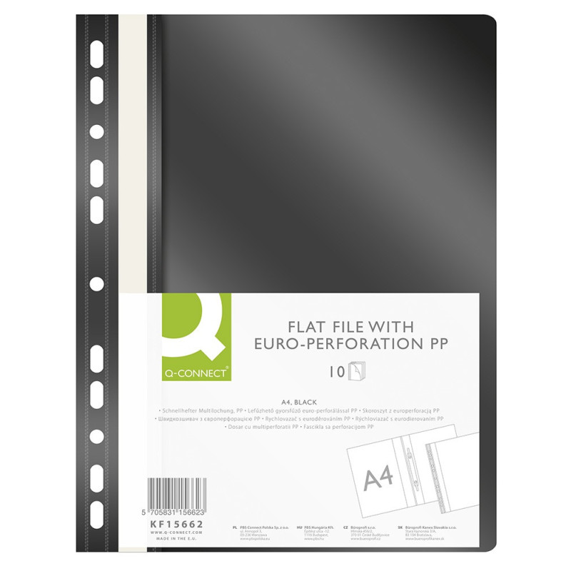 Skoroszyt Q-CONNECT, PP, A4, standard, 120/170mikr., wpinany, czarny